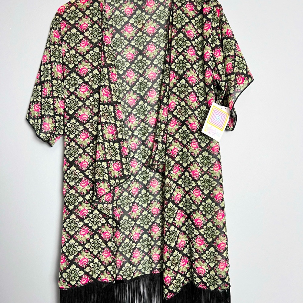 LuLaRoe S Fringed Kimono Floral  Print Sheer Cardigan Sz, Small